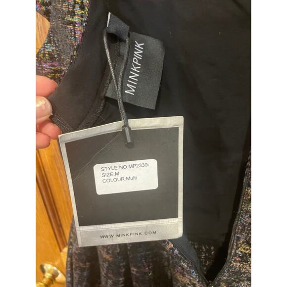 Minkpink Women's Sparkly Black Dress Med Mini Formal Cocktail Party Prom Dance - Picture 7 of 10